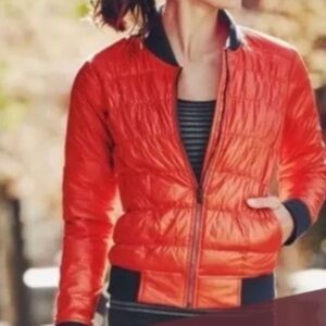 Athleta Poppy Red Goose Down Quilted Jacket, size Small